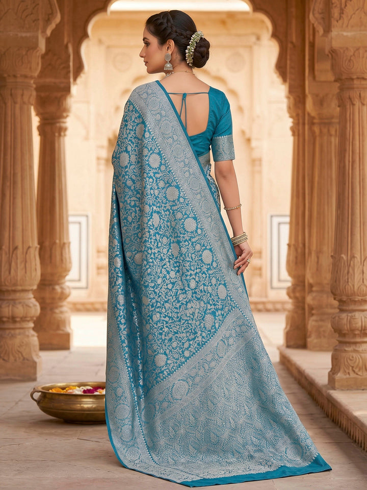 Peacock Blue Woven Design Art Silk Kanjivaram Saree