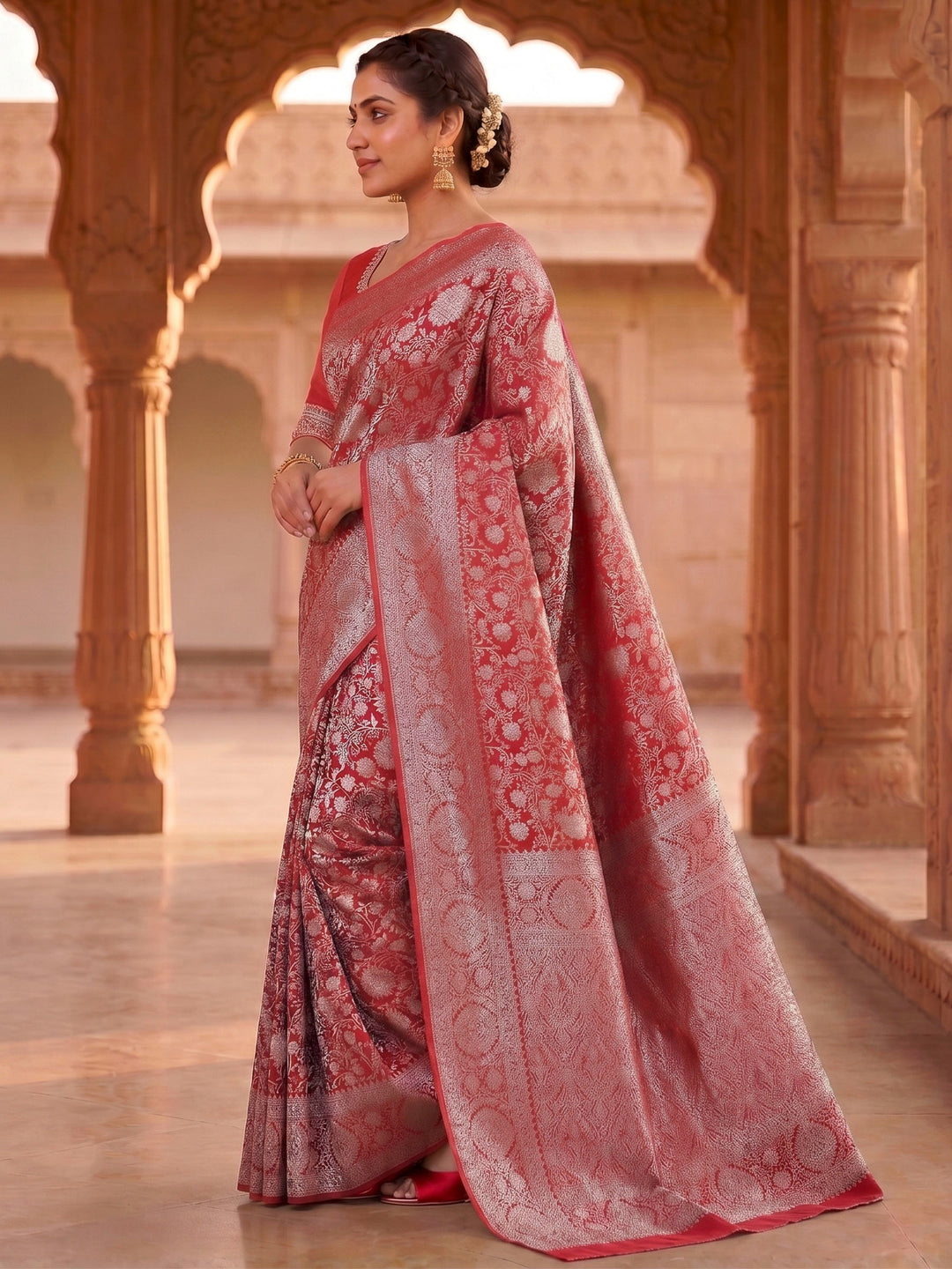 Red Woven Design Art Silk Kanjivaram Saree
