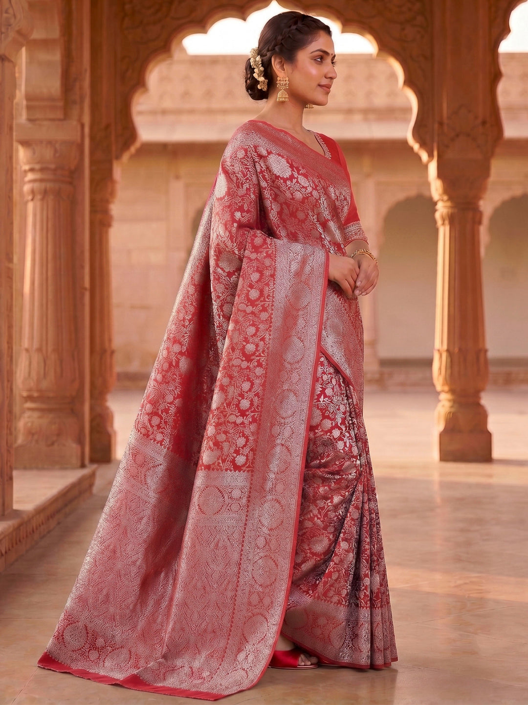 Red Woven Design Art Silk Kanjivaram Saree