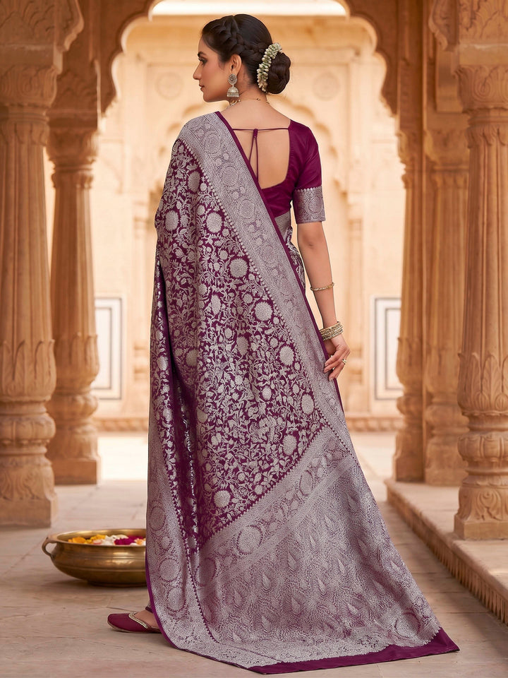 Wine Woven Design Art Silk Kanjivaram Saree