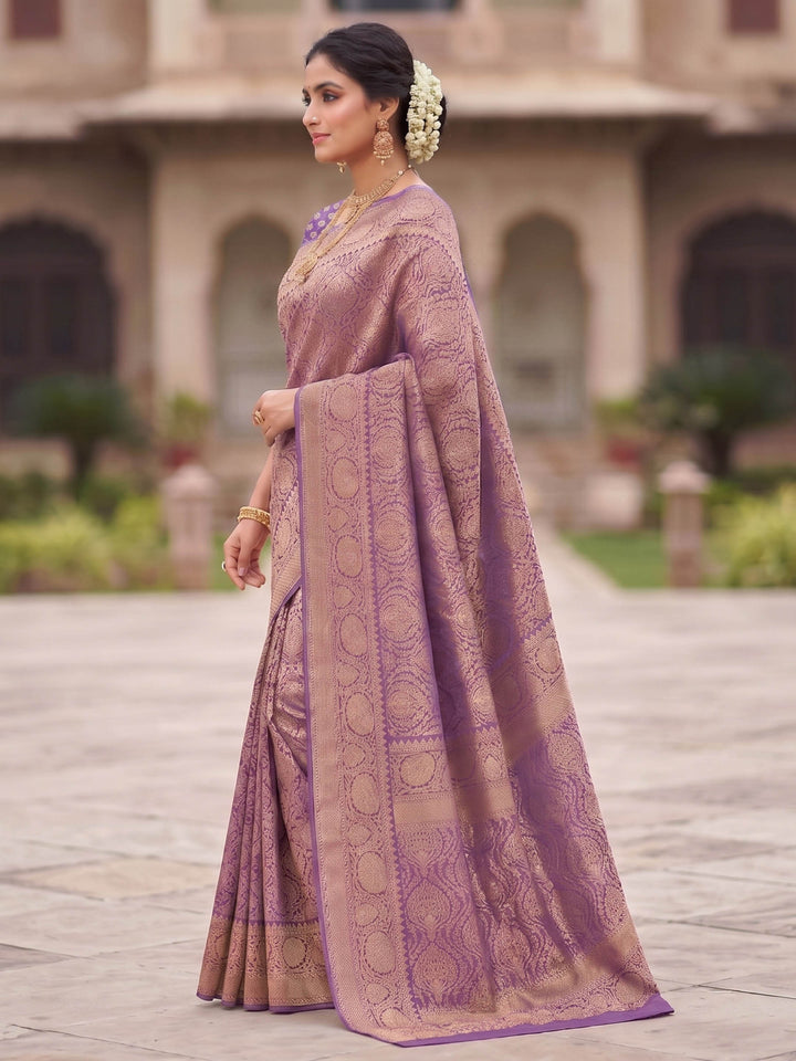 Lavender Woven Design Art Silk Kanjivaram Saree