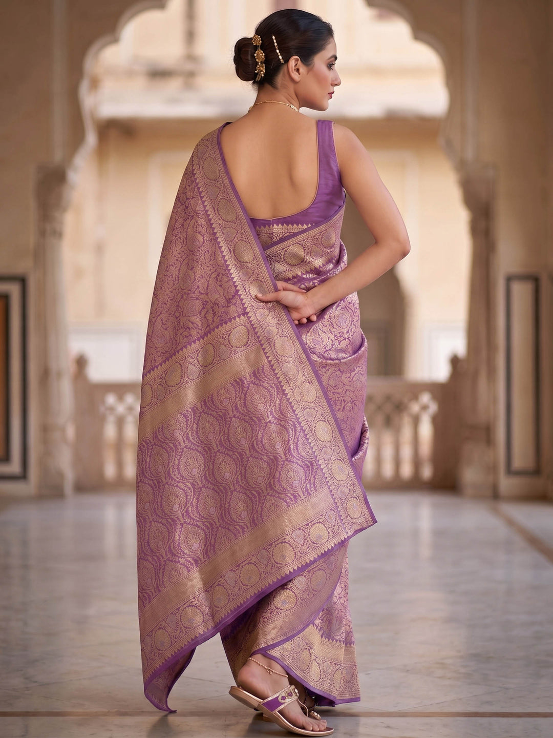 Lavender Woven Design Art Silk Kanjivaram Saree