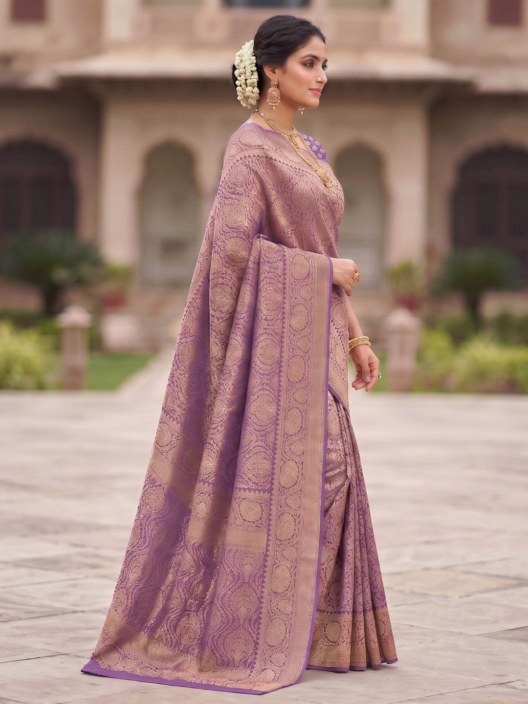 Lavender Woven Design Art Silk Kanjivaram Saree