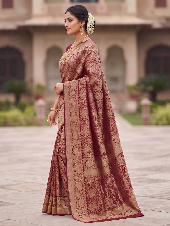 Maroon Woven Design Art Silk Kanjivaram Saree