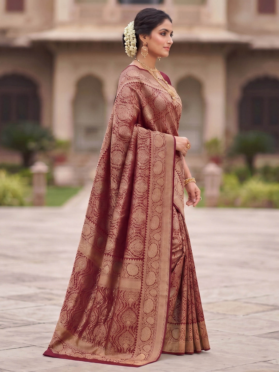 Maroon Woven Design Art Silk Kanjivaram Saree