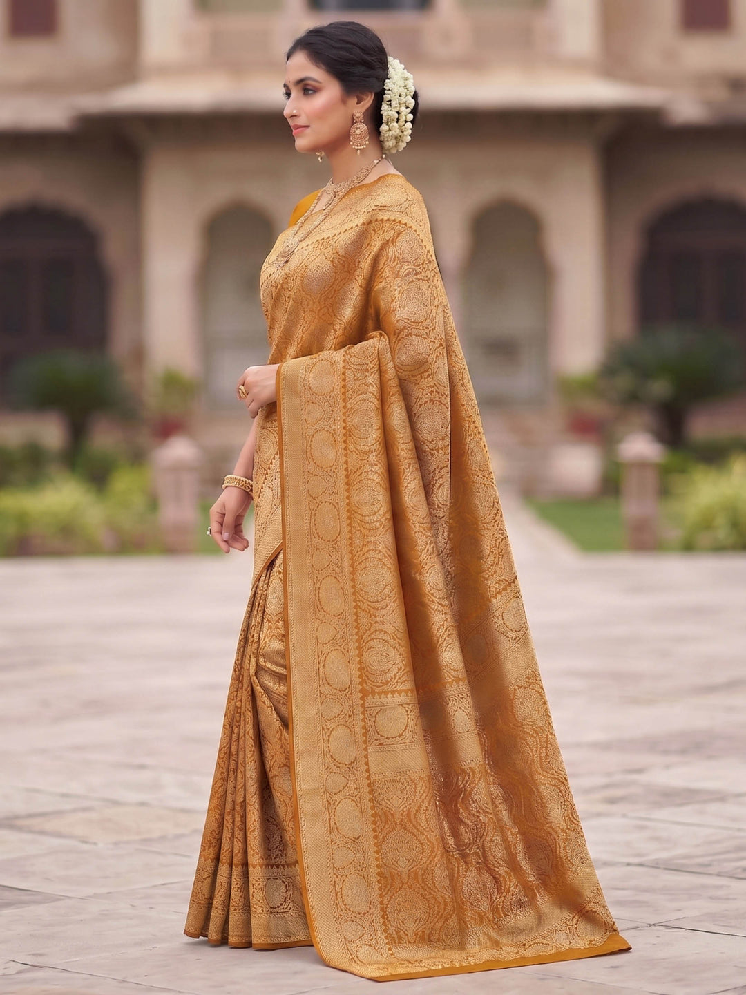 Mustard Woven Design Art Silk Kanjivaram Saree