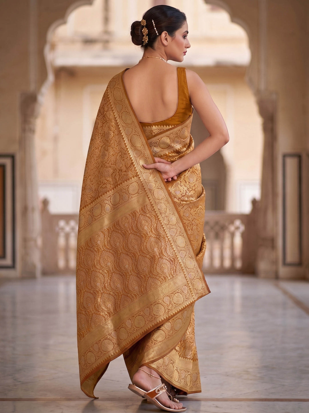 Mustard Woven Design Art Silk Kanjivaram Saree
