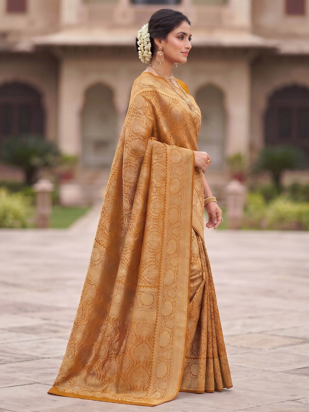 Mustard Woven Design Art Silk Kanjivaram Saree