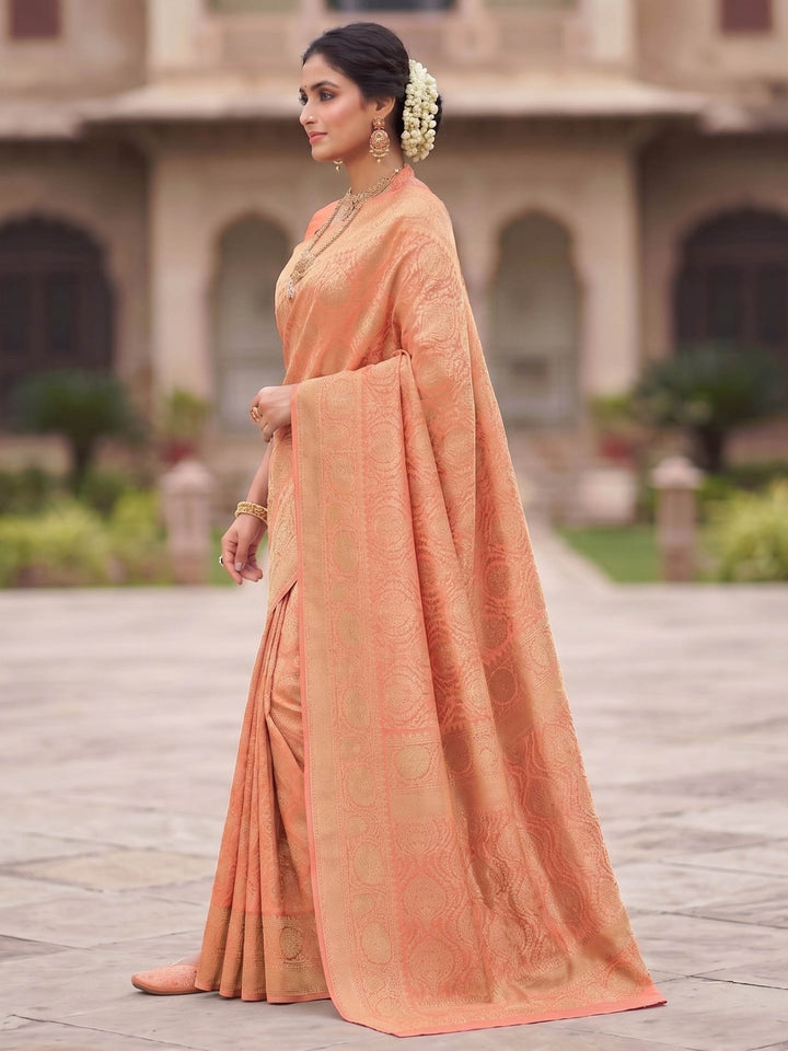 Peach Woven Design Art Silk Kanjivaram Saree