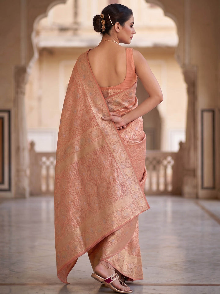 Peach Woven Design Art Silk Kanjivaram Saree