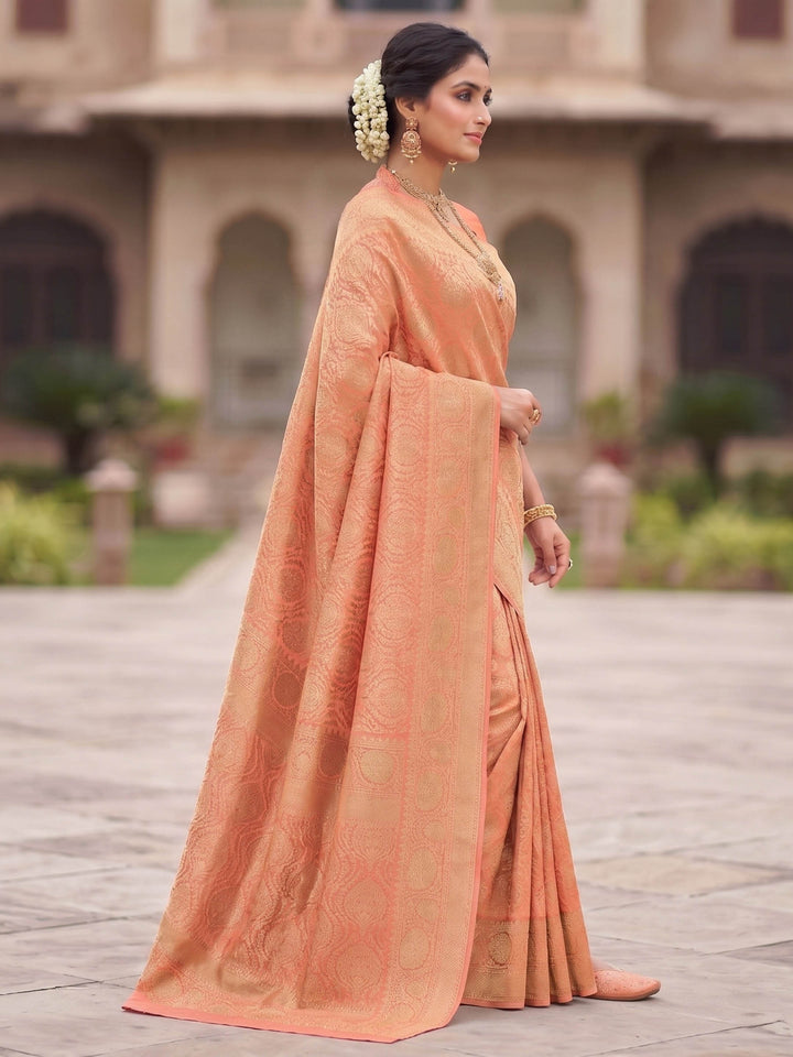 Peach Woven Design Art Silk Kanjivaram Saree