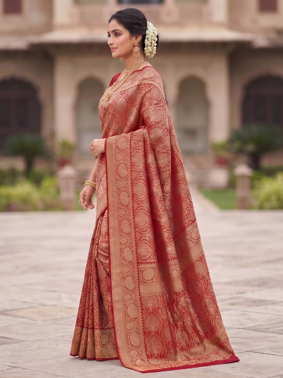 Red Woven Design Art Silk Kanjivaram Saree