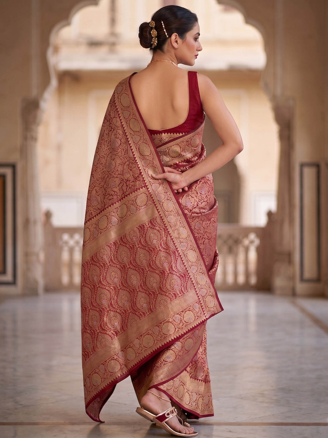 Red Woven Design Art Silk Kanjivaram Saree