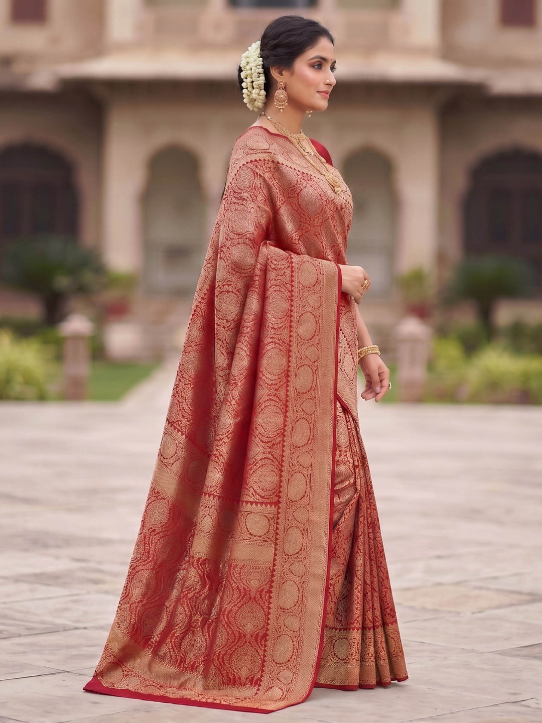 Red Woven Design Art Silk Kanjivaram Saree