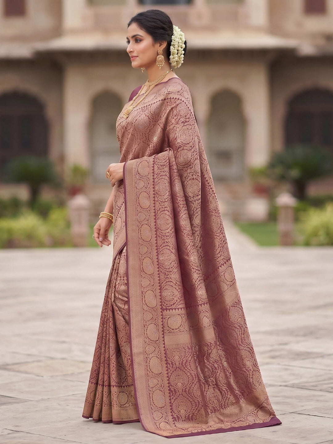 Wine Woven Design Art Silk Kanjivaram Saree