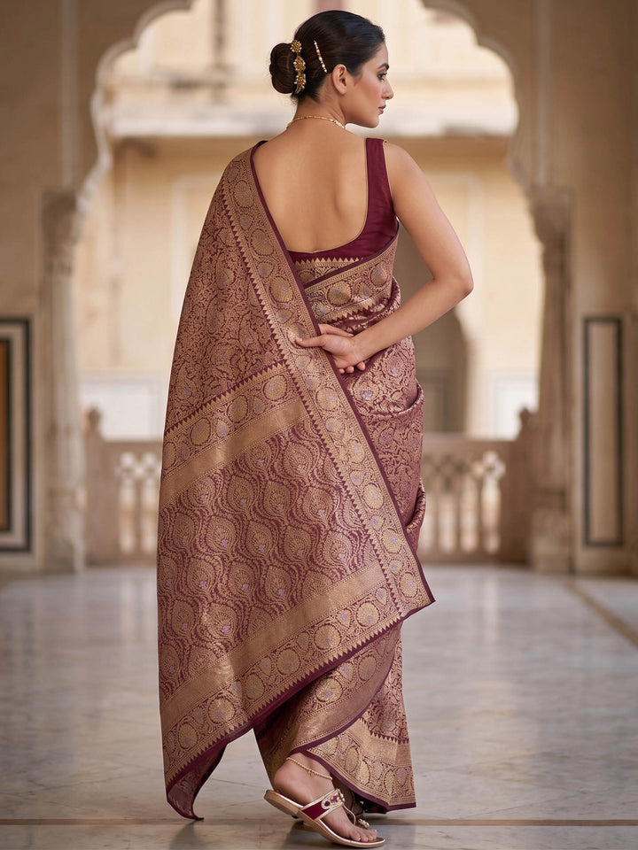 Wine Woven Design Art Silk Kanjivaram Saree