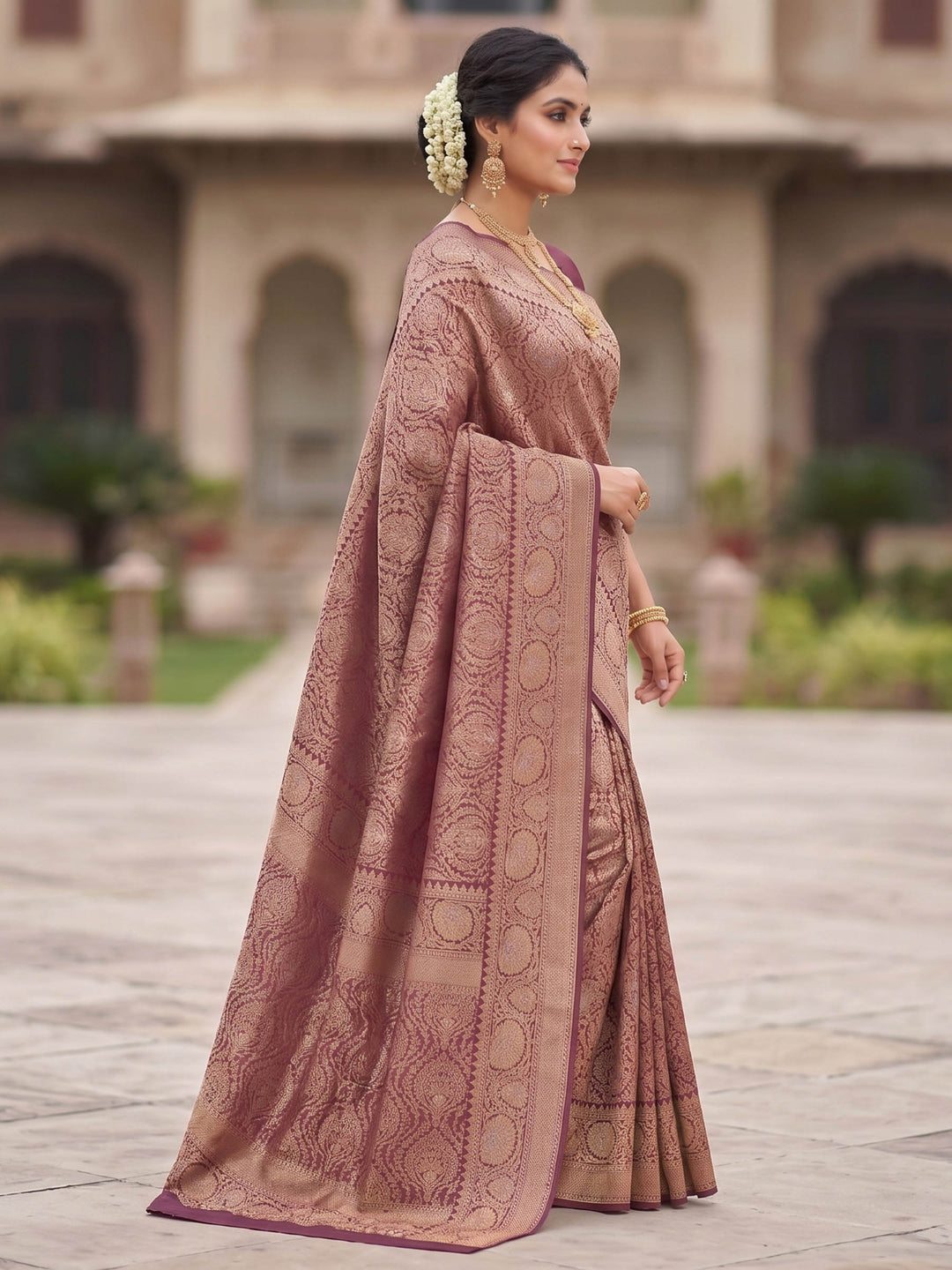 Wine Woven Design Art Silk Kanjivaram Saree