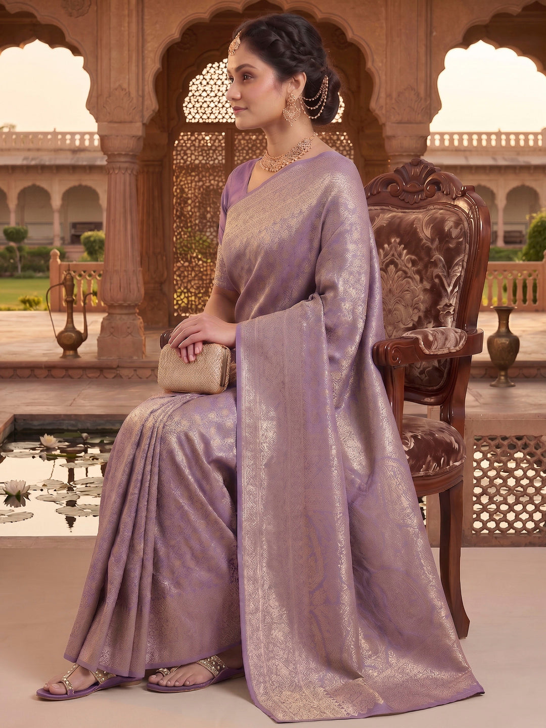 Lavender Woven Design Art Silk Kanjivaram Saree