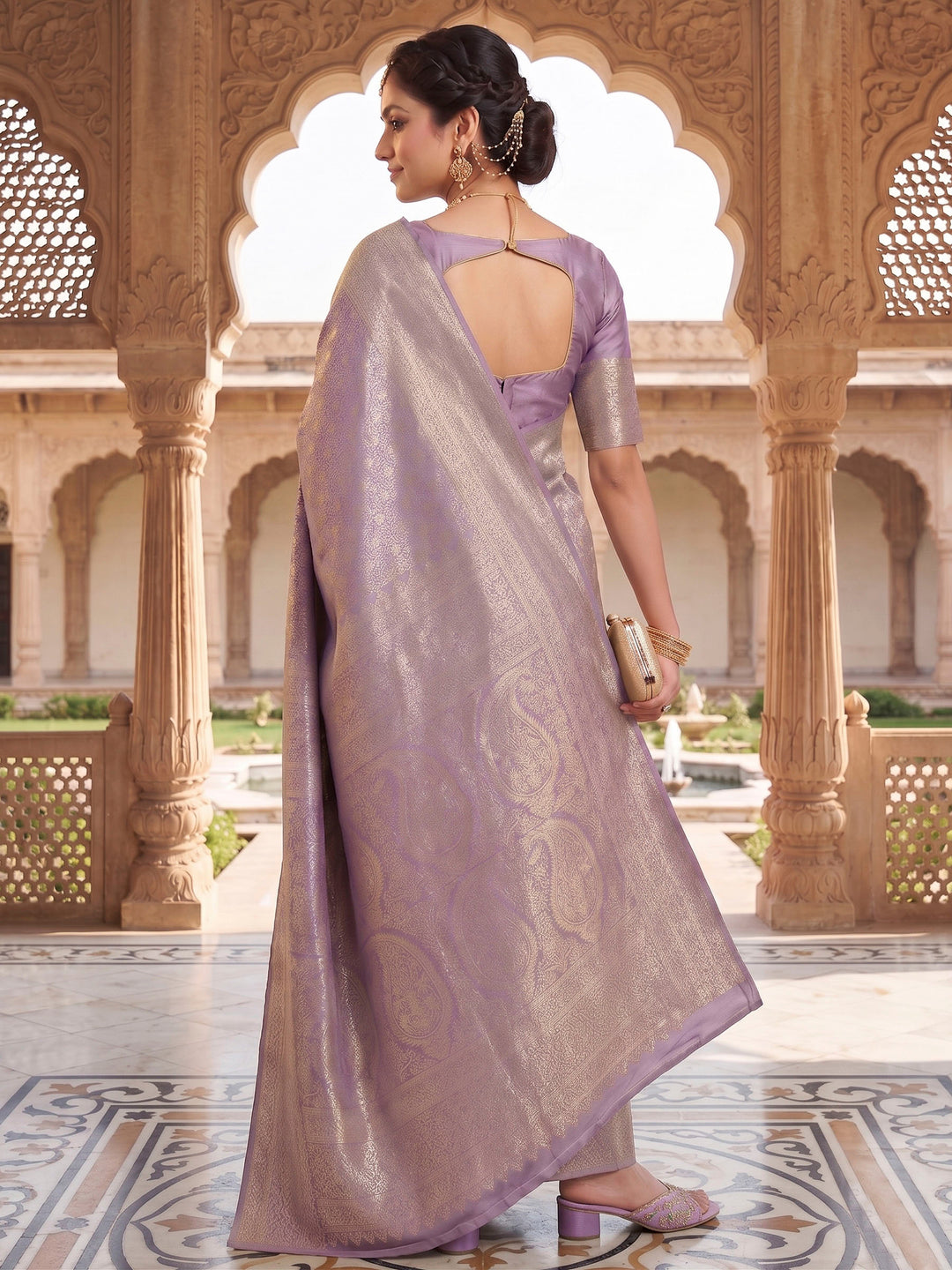 Lavender Woven Design Art Silk Kanjivaram Saree