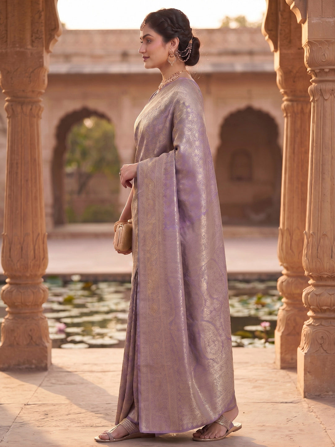 Lavender Woven Design Art Silk Kanjivaram Saree