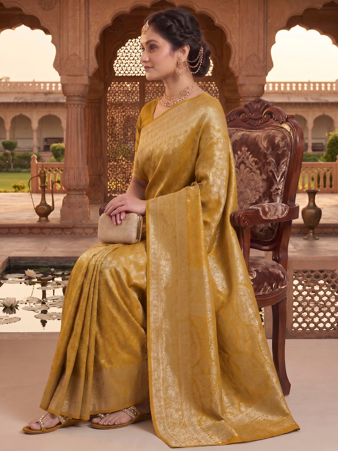Mustard Woven Design Art Silk Kanjivaram Saree