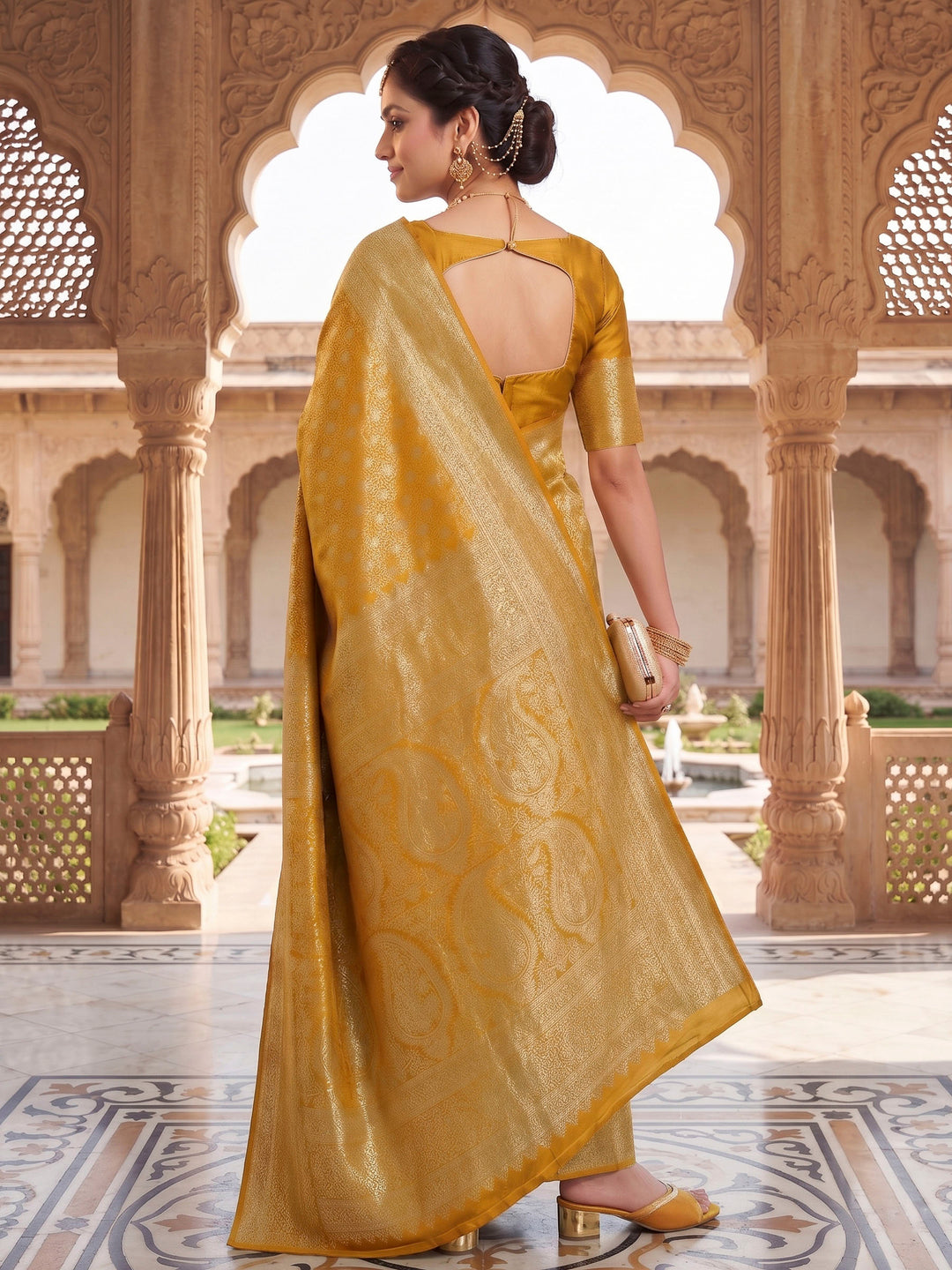 Mustard Woven Design Art Silk Kanjivaram Saree