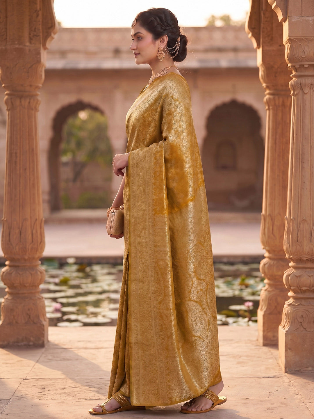 Mustard Woven Design Art Silk Kanjivaram Saree
