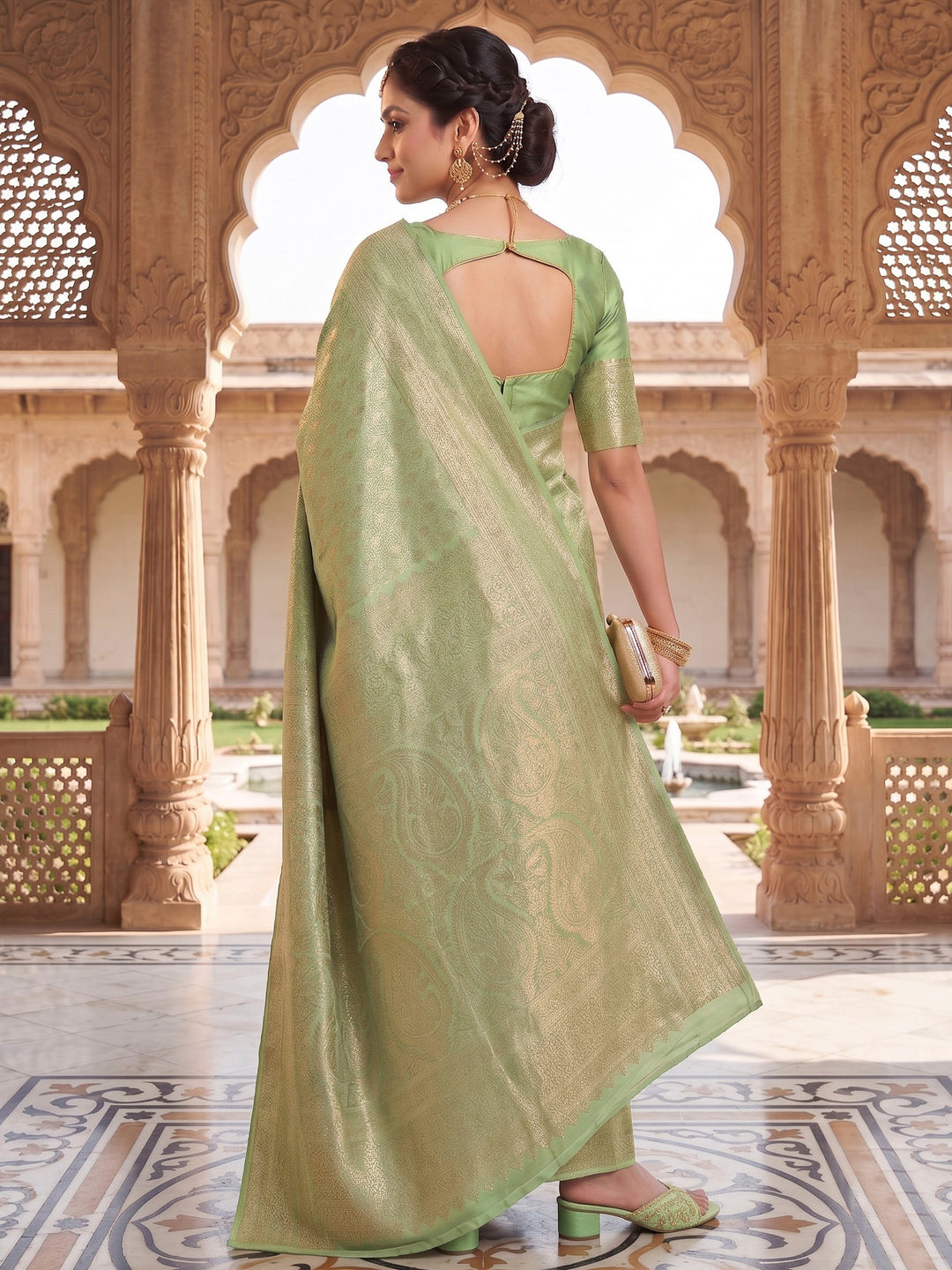 Pista Green Woven Design Art Silk Kanjivaram Saree