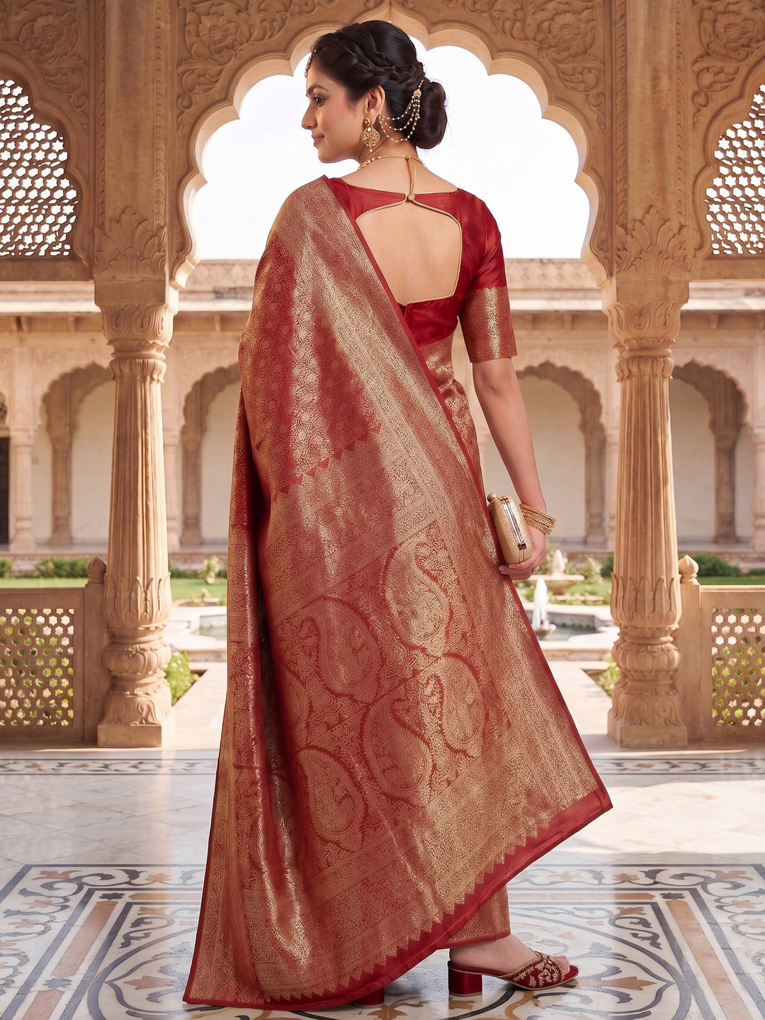 Red Woven Design Art Silk Kanjivaram Saree