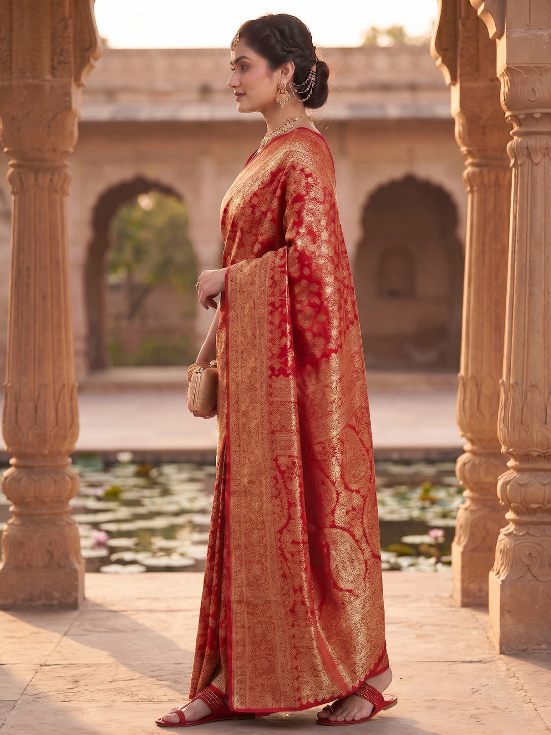 Red Woven Design Art Silk Kanjivaram Saree