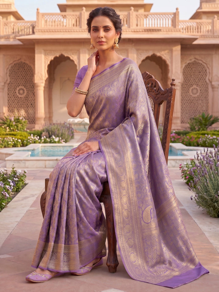 Lavender Woven Design Art Silk Kanjivaram Saree
