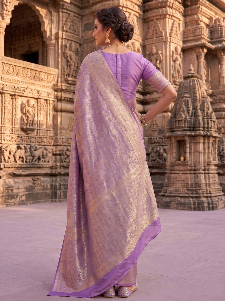 Lavender Woven Design Art Silk Kanjivaram Saree