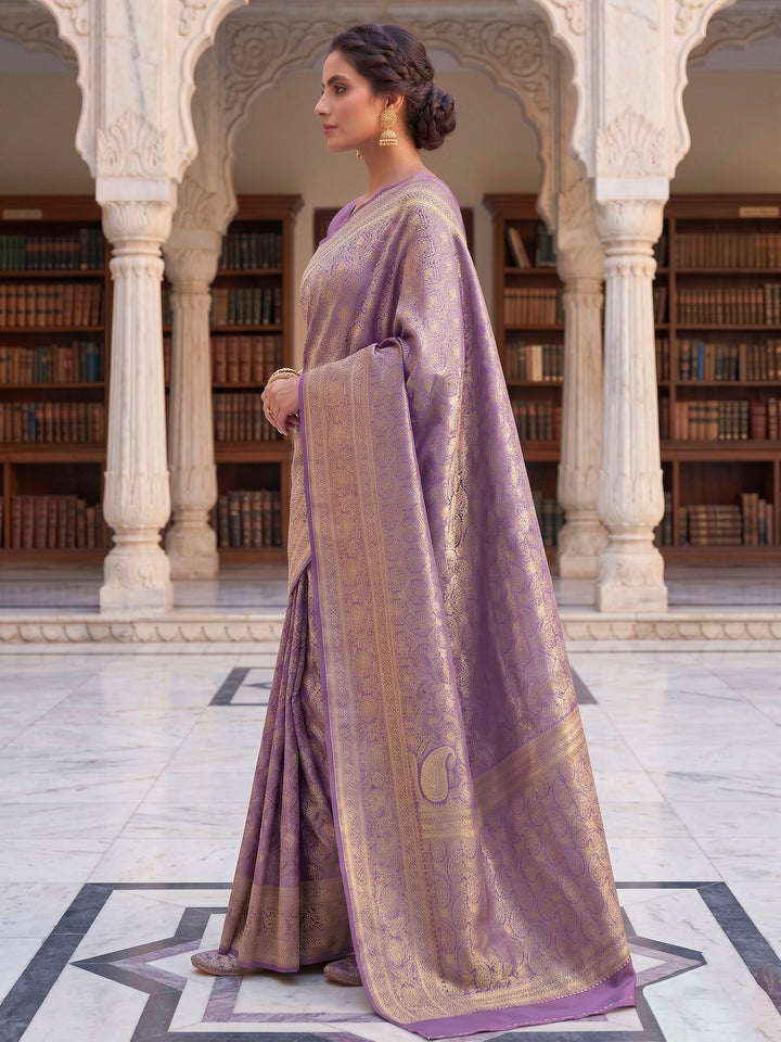 Lavender Woven Design Art Silk Kanjivaram Saree