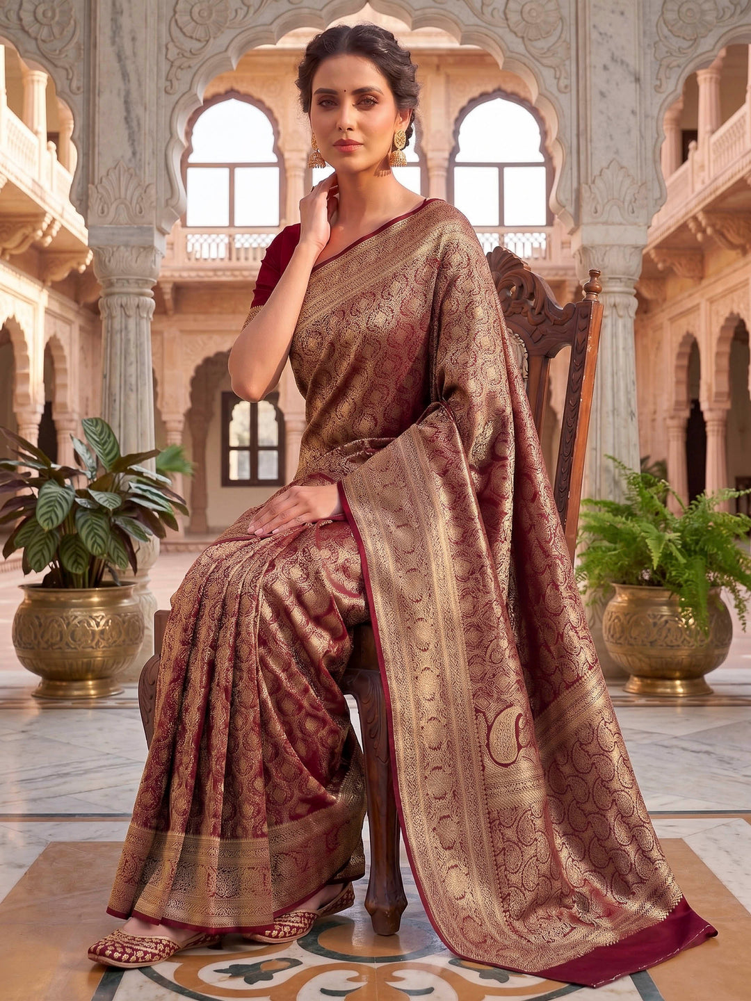 Maroon Woven Design Art Silk Kanjivaram Saree