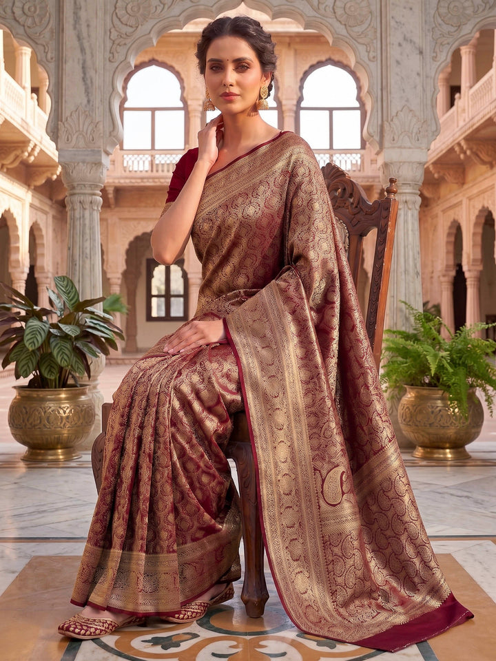Maroon Woven Design Art Silk Kanjivaram Saree