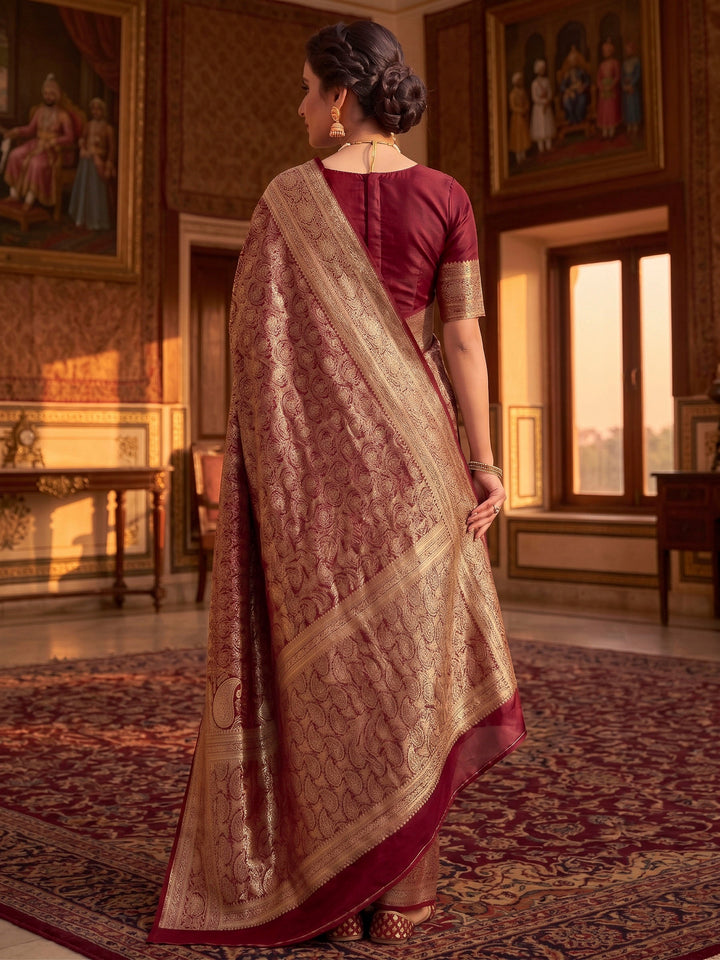 Maroon Woven Design Art Silk Kanjivaram Saree