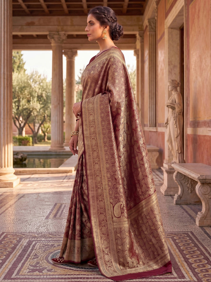 Maroon Woven Design Art Silk Kanjivaram Saree