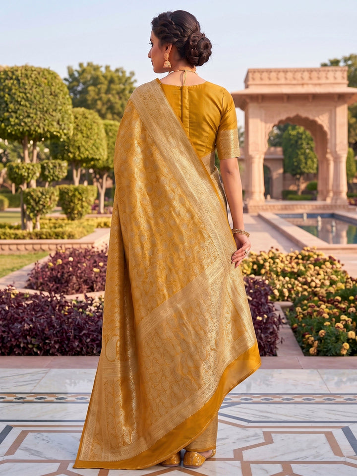 Mustard Woven Design Art Silk Kanjivaram Saree