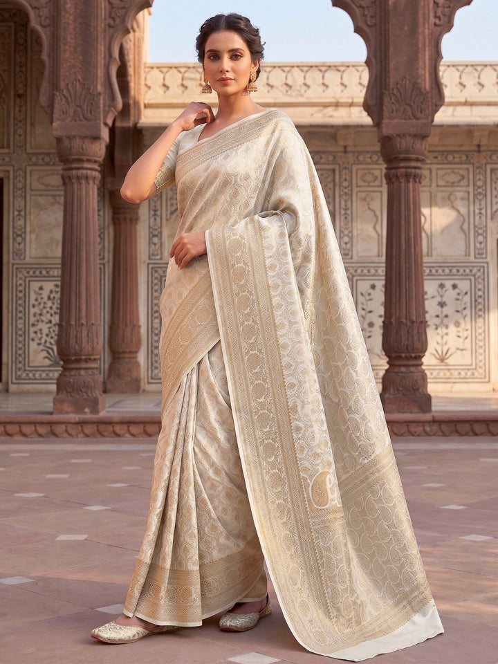 Off White Woven Design Art Silk Kanjivaram Saree