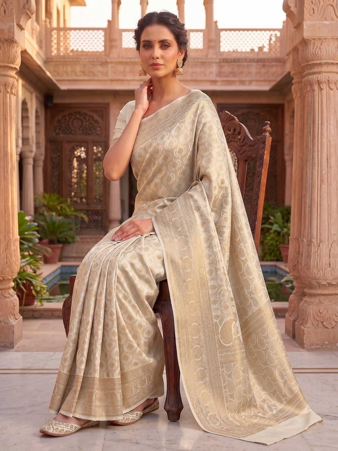 Off White Woven Design Art Silk Kanjivaram Saree