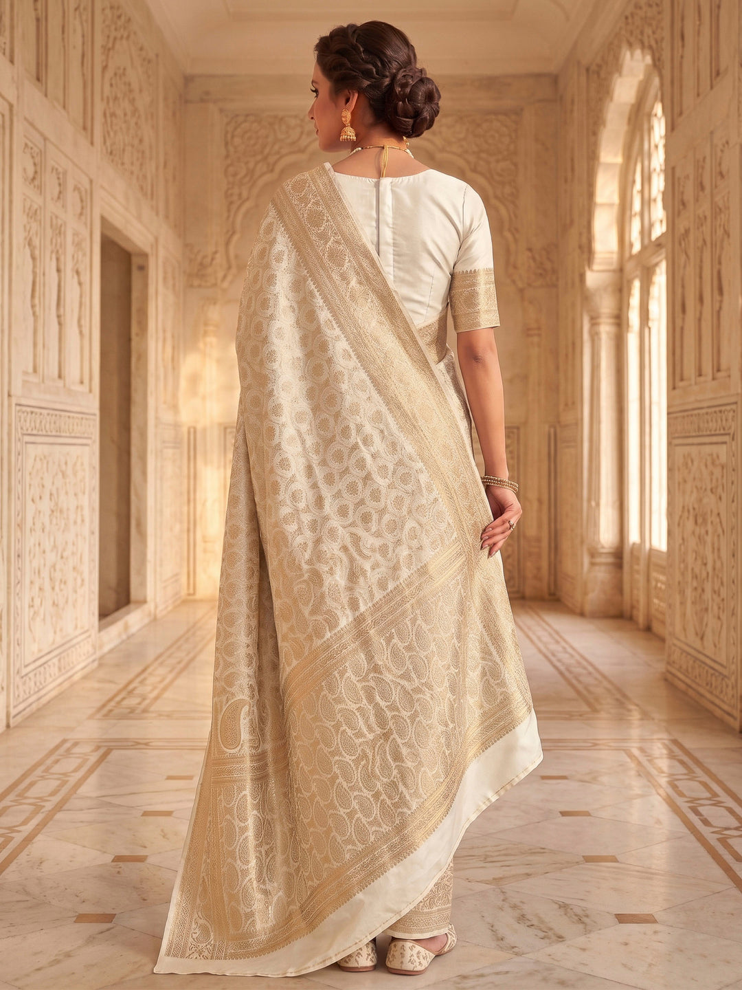 Off White Woven Design Art Silk Kanjivaram Saree