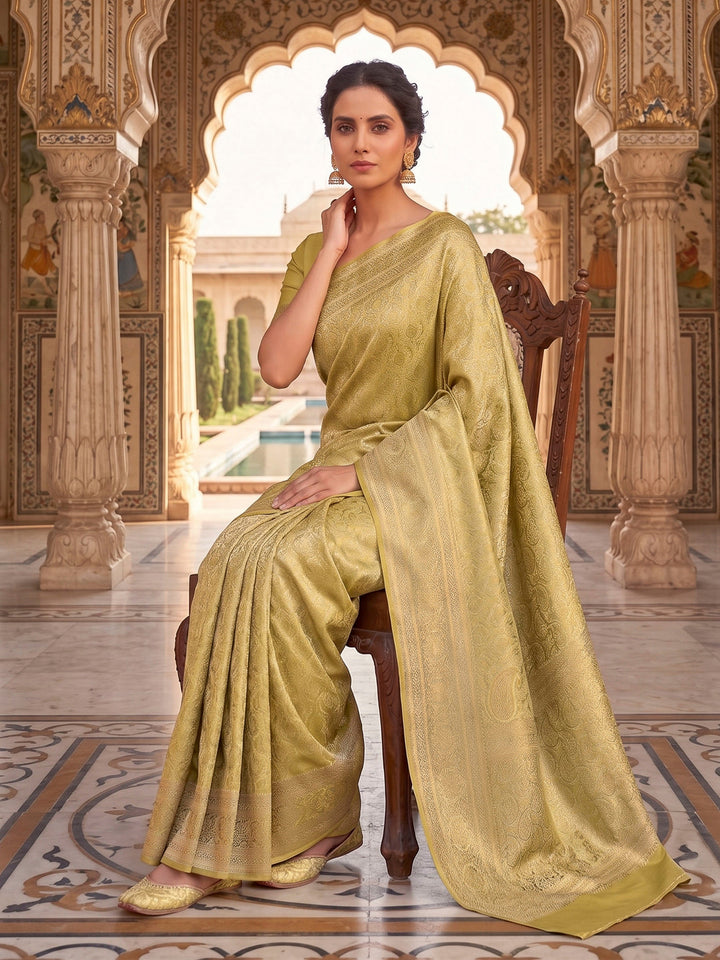 Olive Green Woven Design Art Silk Kanjivaram Saree