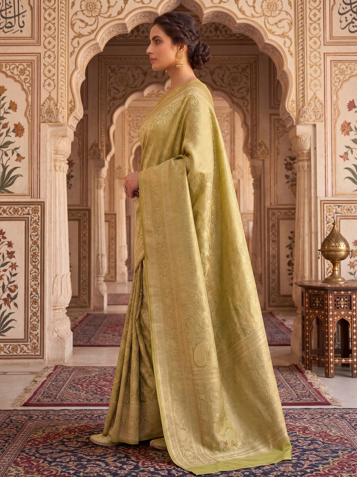Olive Green Woven Design Art Silk Kanjivaram Saree