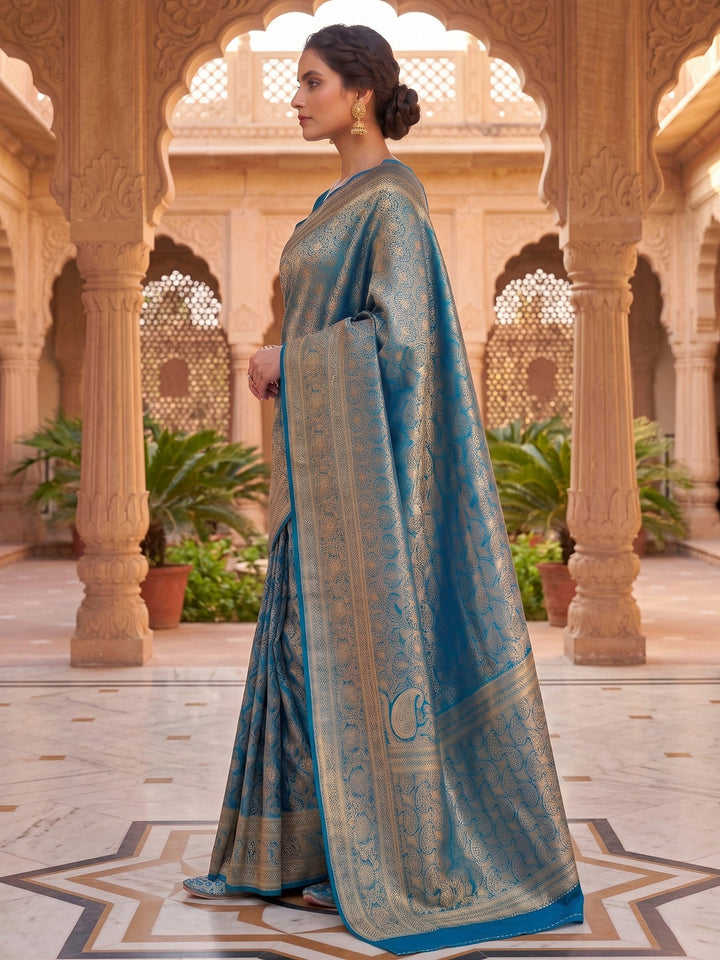 Peacock Blue Woven Design Art Silk Kanjivaram Saree