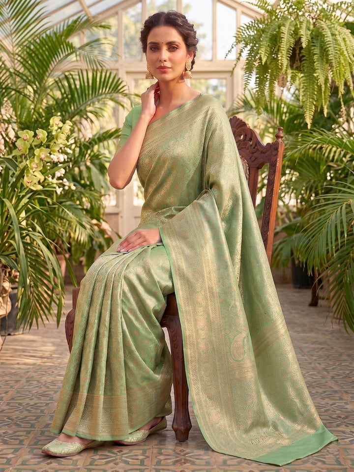 Pista Green Woven Design Art Silk Kanjivaram Saree