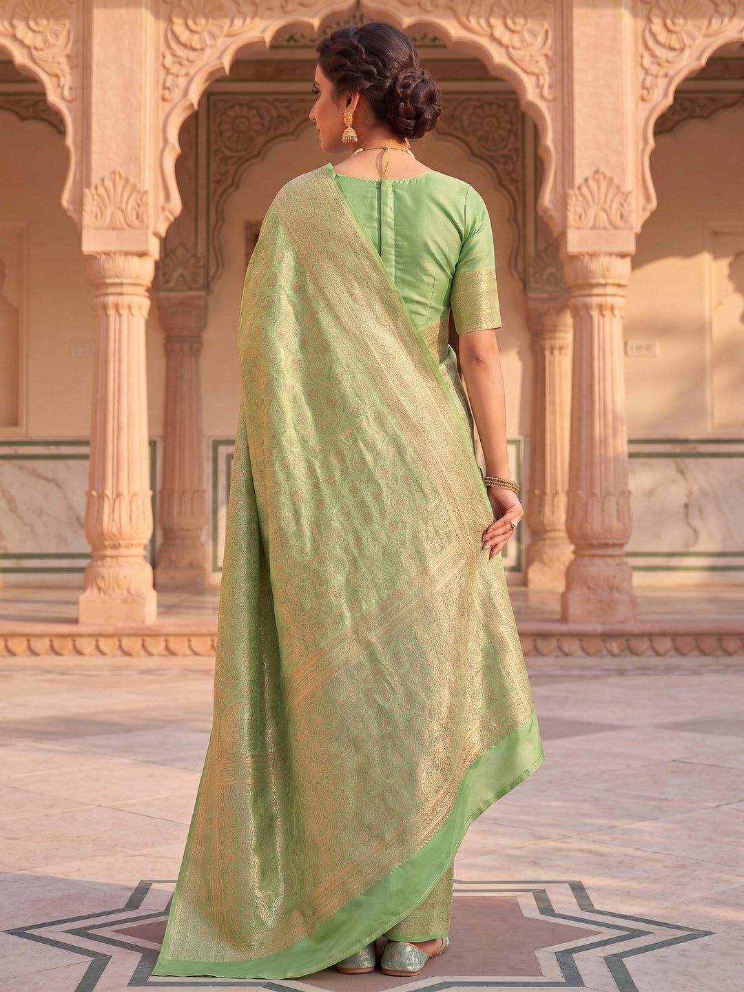 Pista Green Woven Design Art Silk Kanjivaram Saree