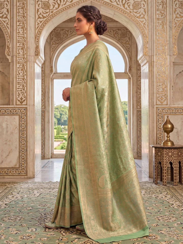 Pista Green Woven Design Art Silk Kanjivaram Saree