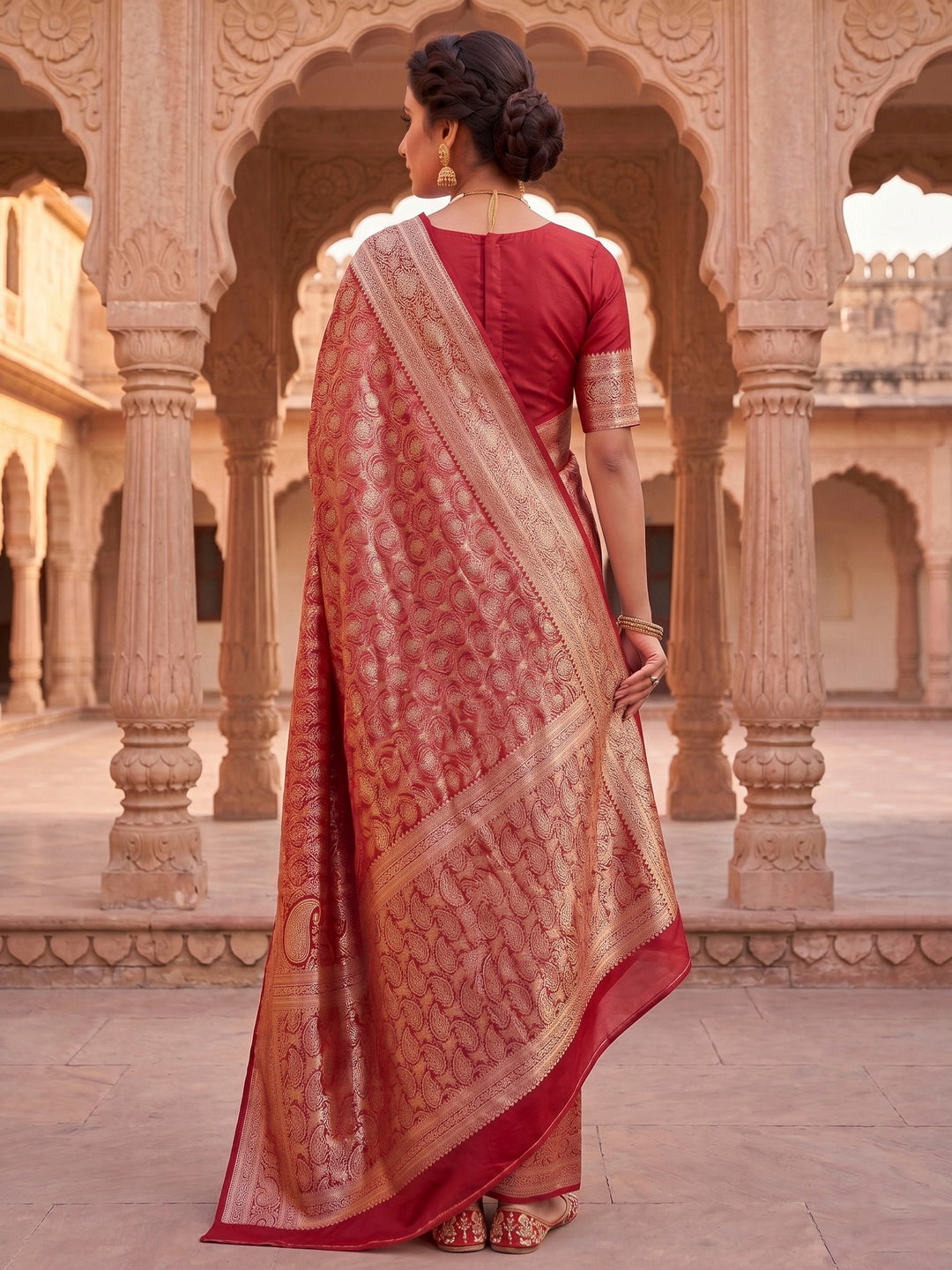 Red Woven Design Art Silk Kanjivaram Saree