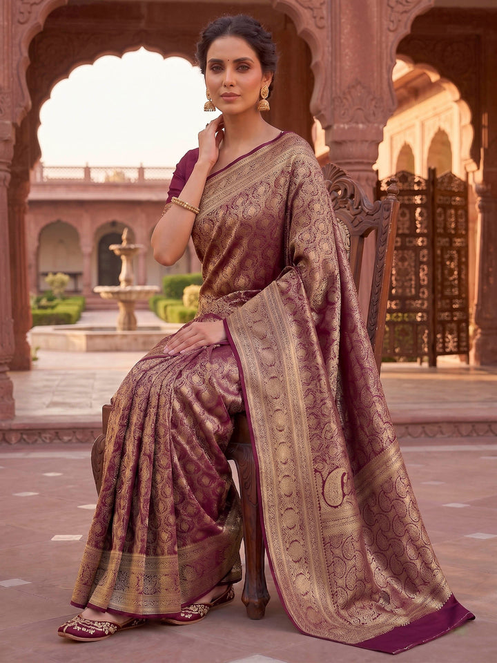 Wine Woven Design Art Silk Kanjivaram Saree