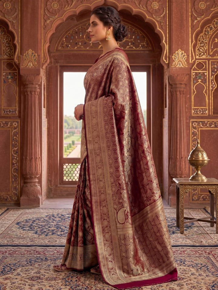 Wine Woven Design Art Silk Kanjivaram Saree